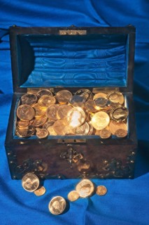 Chest filled with gold coins