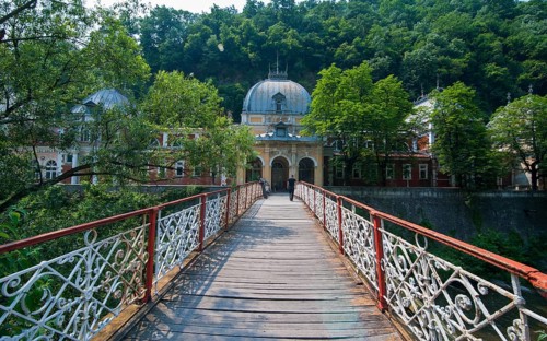 Little bridge in the old thermal bath Baile Herculane