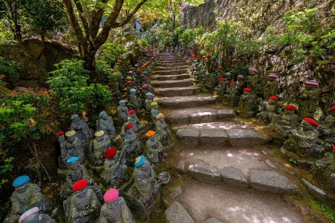 Buddha statue with colorful caps