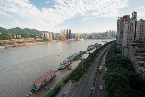 Old and new high-rises at the Yangtze cable car