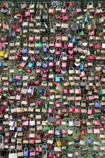 Love locks on a wire fence