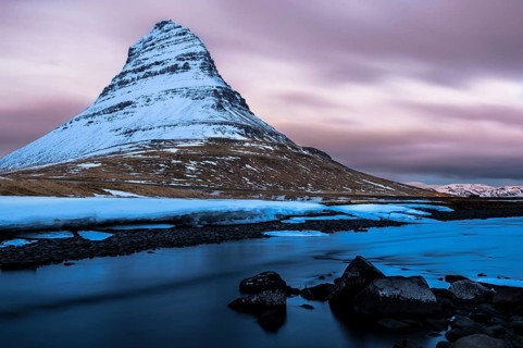 Peak of Kirkjufell with Kirkjufell river
