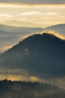 Mountain landscape in morning mist