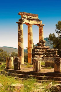 The Doric columns of the Tholos at the sanctuary of Athena Pronaia