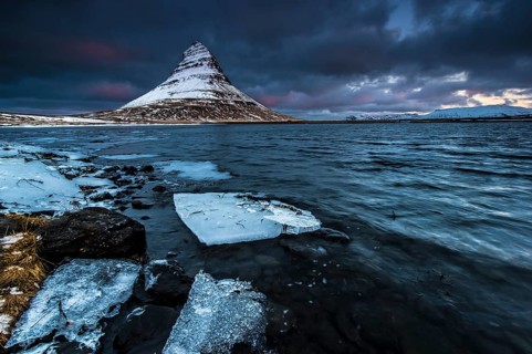 Peak of Kirkjufell with Kirkjufell river