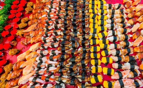 Various colourful sorts of Sushi
