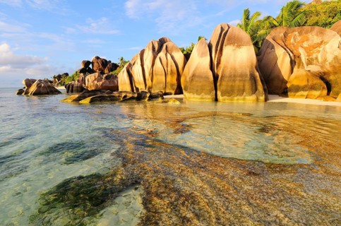 Granite rocks on the beach Anse Source d'Argent