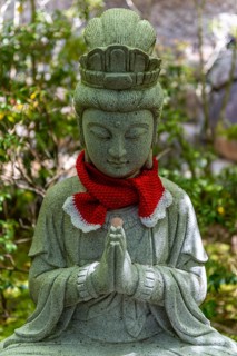 Buddha statue with colorful caps