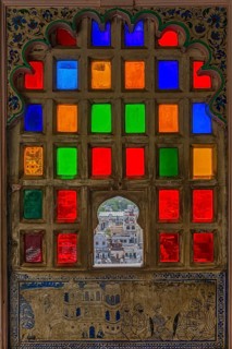 Window with colorfol glass inlay work