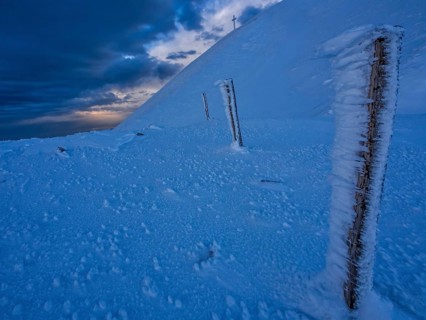 Snow landscape on the Apennines at sunrise
