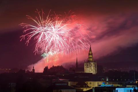 Cathedral of Our Lady with fireworks during the Seenachtfest Festival