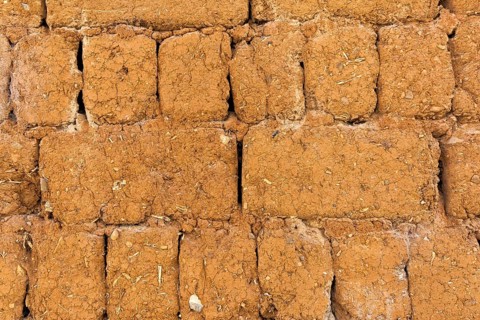 Clay brick wall with straw