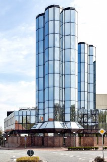 Mirrored glass towers