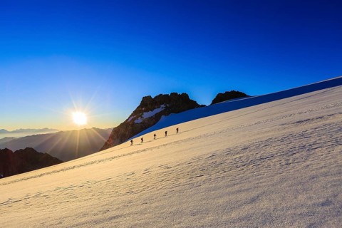 Rope team climbing the Plateau du Trient