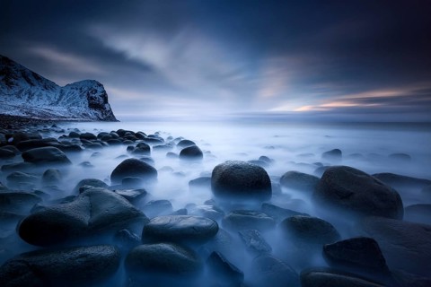 Dusk on the beach of Unstad