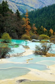 Lime terraces with lakes in autumnal environment