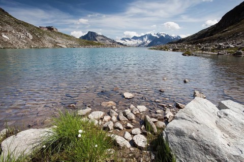 Friesenbergsee lake with views of the Zillertal Alps