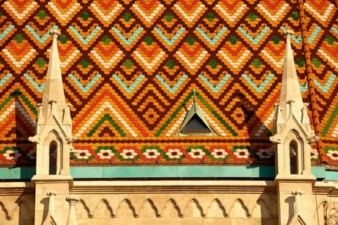 Tiled roof of Church of Our Lady or Matthias Cathedral or Matyas templom