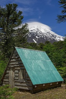 Refuge and the Lanin Volcano