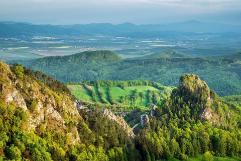 Castle of Vrsatec in Nature Reserve Vrsatske rocks and Vah River Valley