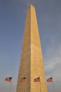 Washington Monument and flags of the United States