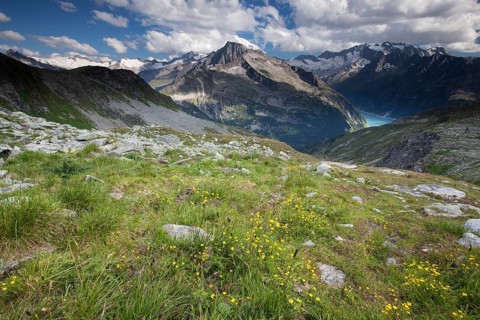 Schlegeisspeicher reservoir and Zillertal Alps