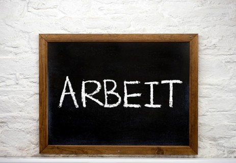 Chalkboard with the word 'Arbeit'