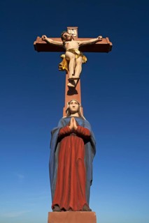 Colored stone crucifix with Mary