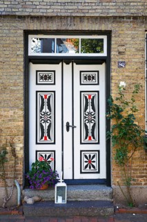 Historical house with decorative wooden door