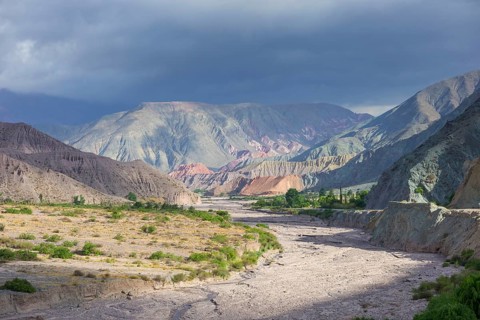 Riverbed of the Purmamarca and Cerro de los Siete Colores or Hill of Seven Colors in Purmamarca