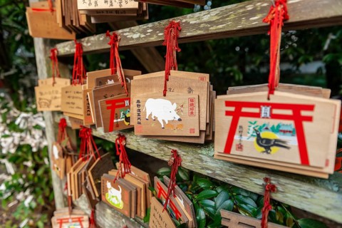 Written wishes to deities on small wooden boards