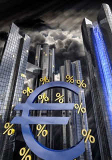 Euro sign in front of skyline