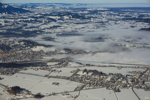 View from Tegelberg massif of the town of Fussen