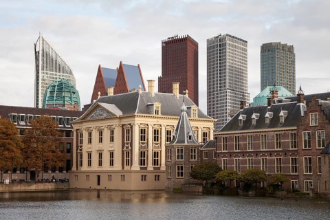 Mauritshuis Museum at the Binnenhof with skyscrapers