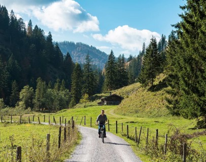 Young man riding a bicycle