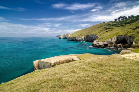 Rocky cliffs of the Pacific coast at Tunnel Beach