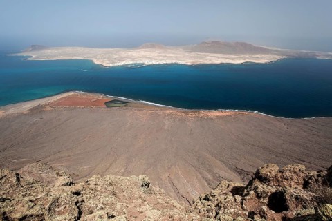View from Mirador del Rio on the Salinos del Rio and Isla Graciosa