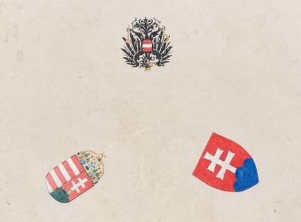 Three coats of arms of countries in the border triangle of Austria - Hungary - Slovakia
