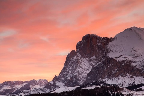 Dawn on Plattkofel in winter