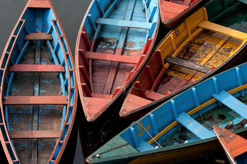Colourful boats on Phewa Lake