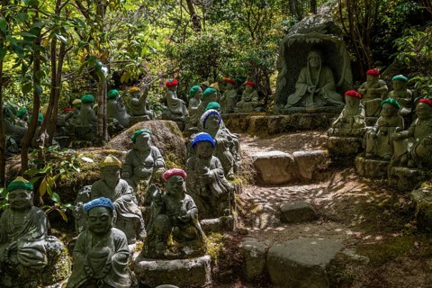 Buddha statue with colorful caps