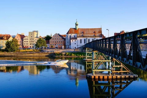 Church St. Oswald and Iron Bridge over the Danube