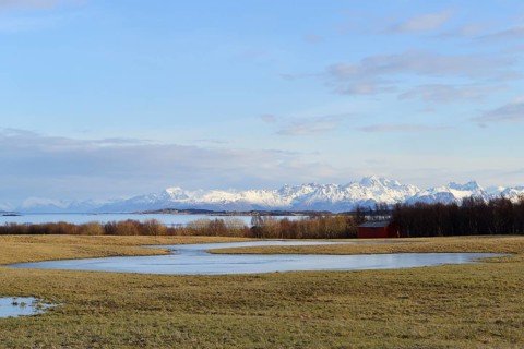 View from the Lofoten island Austvagoy to Vesteralengebirge Hinnoya