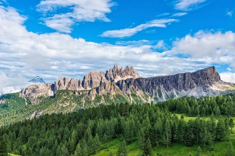 Lastoi de Formin mountain with blue sky and clouds