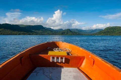 Boat cruising on a river in Pohnpei