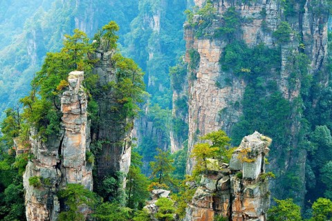 Tianzishan mountain with vertical rock columns of quartz sandstone