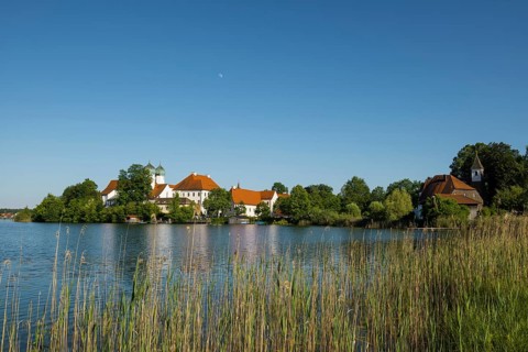 Seeon Abbey in Seeoner See lake