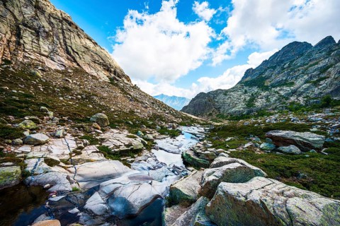 River Golo flows through barren rocky landscape