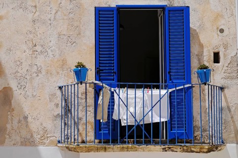 Laundry drying on a balcony