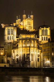 Basilica of Notre-Dame de Fourviere at night, Lyon